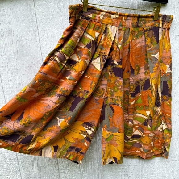 Vintage 80s Karen Kane Ultra High Waist Floral Pleated Gaucho Short Pants 6 - Picture 1 of 8